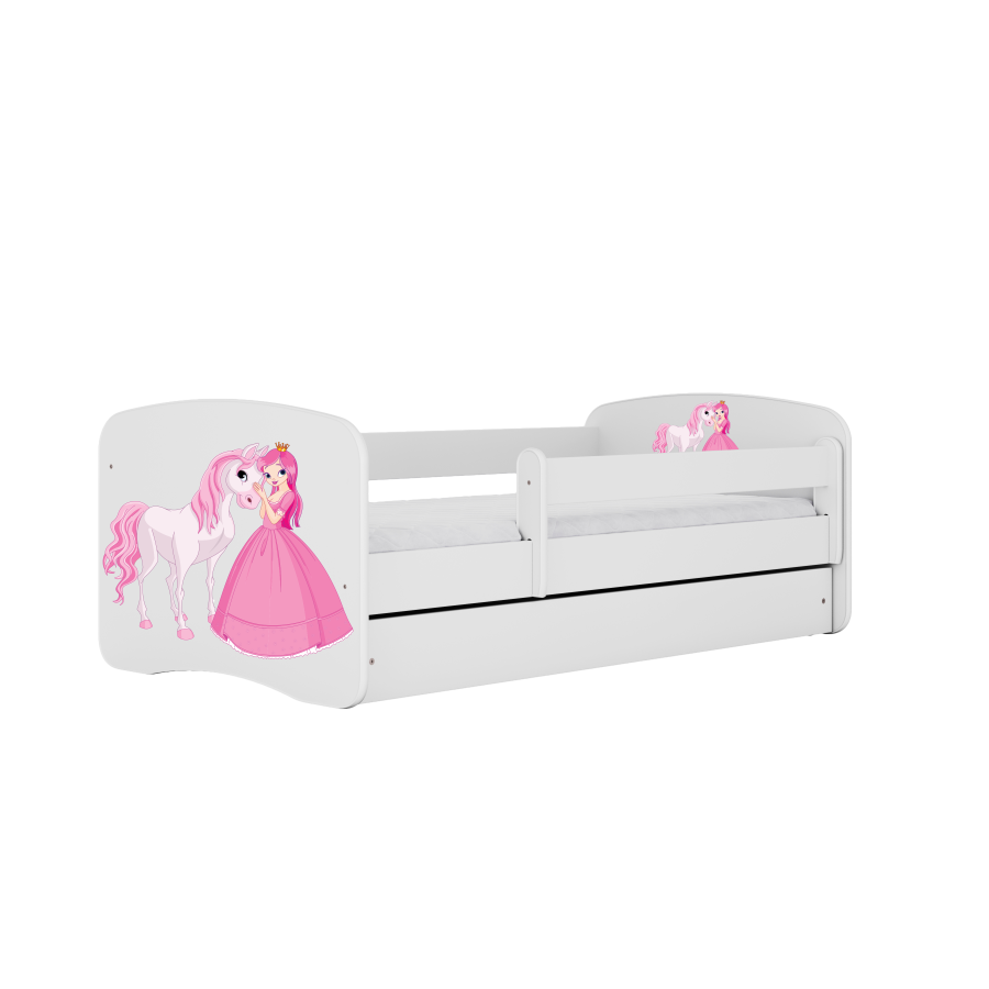 Babydreams juniorsng med prinsessa och hst, med madrass, stdbrda och lda - vit laminat (180x80)