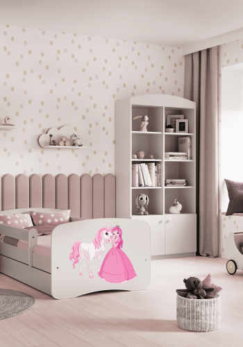 Babydreams juniorsng med prinsessa och hst, med madrass, stdbrda och lda - vit laminat (140x70)