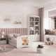 Babydreams juniorseng med bamse og blomster, m. madras, sengehest og skuffe - hvid laminat (140x70)