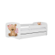 Babydreams juniorseng med bamse og blomster, med madrass, sengehest og skuff - hvit laminat (160x80)