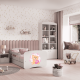 Babydreams juniorseng med bamse og sommerfugle, m. madras, sengehest, skuffe - hvid laminat (160x80)