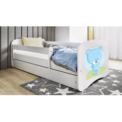 Babydreams juniorseng med bl bamse, m. madras, sengehest, skuffe - hvid laminat (160x80)