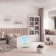 Babydreams juniorseng med bl bamse, med madrass, sengehest, skuff - hvit laminat (160x80)