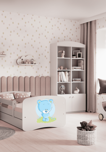 Babydreams juniorseng med bl bamse, m. madras, sengehest, skuffe - hvid laminat (180x80)