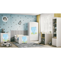 Babydreams juniorseng med bl bamse, m. madras, sengehest, skuffe - hvid laminat (180x80)