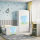 Babydreams juniorseng med bl bamse, m. madras, sengehest, skuffe - hvid laminat (180x80)
