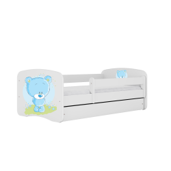 Babydreams juniorseng med bl bamse, m. madras, sengehest, skuffe - hvid laminat (160x80)