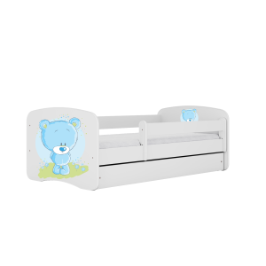 Babydreams juniorseng med bl bamse, m. madras, sengehest, skuffe - hvid laminat (180x80)