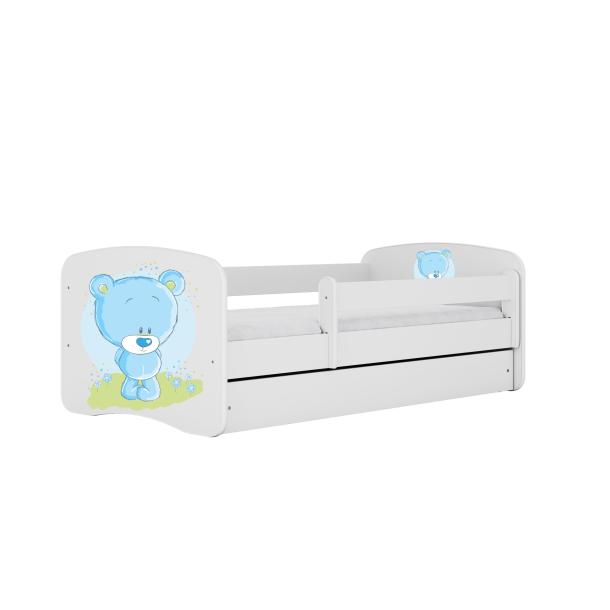 Babydreams juniorseng med bl bamse, m. madras, sengehest, skuffe - hvid laminat (140x70)