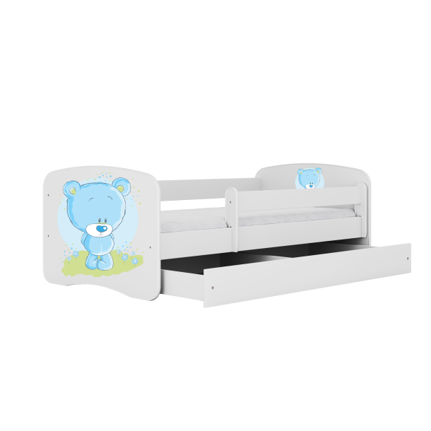 Babydreams juniorseng med bl bamse, m. madras, sengehest, skuffe - hvid laminat (140x70)