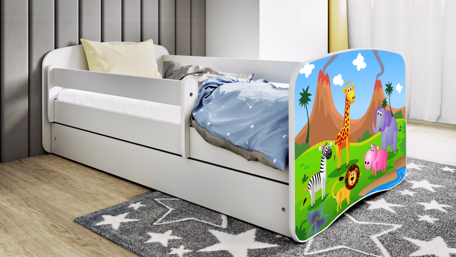 Babydreams juniorsng med safaridjur, med madrass, stdbrda, lda - vit laminat (180x80)
