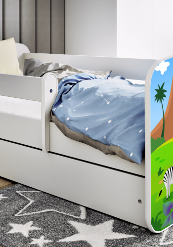Babydreams juniorsng med safaridjur, med madrass, stdbrda, lda - vit laminat (160x80)