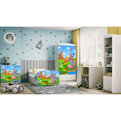 Babydreams juniorseng med safari dyr, m. madras, sengehest, skuffe - hvid laminat (180x80)