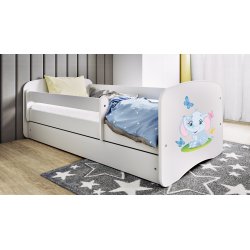 Babydreams hvid elefant seng, med en skuffe og med madras 180/80