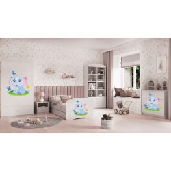 Babydreams juniorseng med elefant, m. madras, sengehest, skuffe - hvid laminat (160x80)