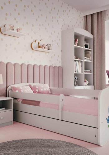 Babydreams weißes Elefantenbett, mit Schublade und mit Matratze 180/80