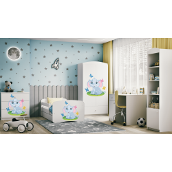 Babydreams juniorseng med elefant, m. madras, sengehest, skuffe - hvid laminat (160x80)