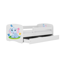 Babydreams juniorseng med elefant, m. madras, sengehest, skuffe - hvid laminat (160x80)