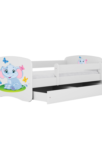 Babydreams weißes Elefantenbett, mit Schublade und mit Matratze 180/80