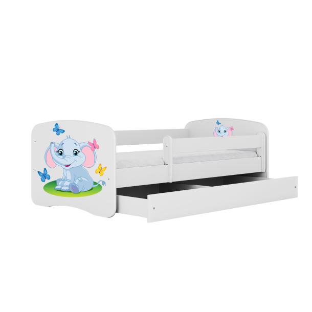 Babydreams hvid elefant seng, med en skuffe og med madras 180/80