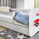 Babydreams juniorseng med brandbil, m. madras, sengehest, skuffe - hvid laminat (140x70)