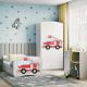 Babydreams juniorseng med brandbil, m. madras, sengehest, skuffe - hvid laminat (160x80)