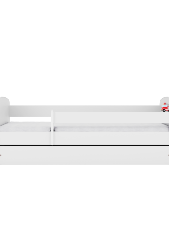 Babydreams juniorseng med brandbil, m. madras, sengehest, skuffe - hvid laminat (180x80)