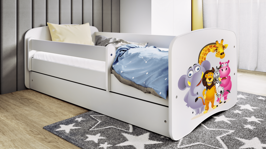Babydreams juniorsng med zoodjur, med madrass, stdbrda, lda - vit laminat (140x70)