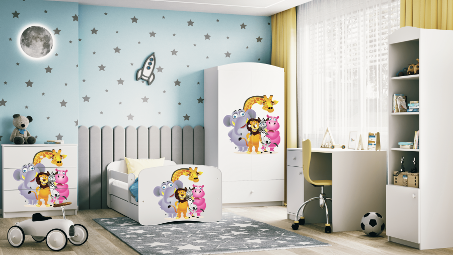 Babydreams juniorsng med zoodjur, med madrass, stdbrda, lda - vit laminat (140x70)