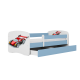 Babydreams juniorsng med racerbil, med madrass, stdbrda, lda - vit och bl laminat (140x70)