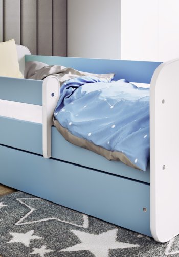 Babydreams juniorsng, med madrass, stdbrda, lda - vit och bl laminat (140x70)