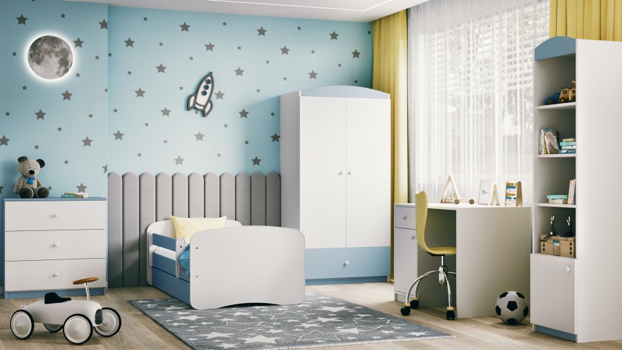 Babydreams juniorsng, med madrass, stdbrda, lda - vit och bl laminat (180x80)