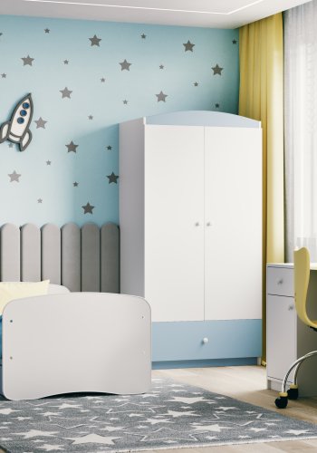 Babydreams juniorsng, med madrass, stdbrda, lda - vit och bl laminat (140x70)