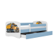 Babydreams juniorsng med lastbil, med madrass, stdbrda, lda - vit och bl laminat (180x80)