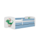 Babydreams juniorsng med liten dinosaurie, med madrass, stdbrda, lda - vit och bl laminat (160x80)