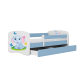 Babydreams juniorseng med elefant, m. madras, sengehest, skuffe - hvid og bl laminat (140x70)