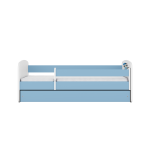 Babydreams juniorseng med vaskebjrn, m. madras, sengehest og skuffe - hvid og bl laminat (180x80)