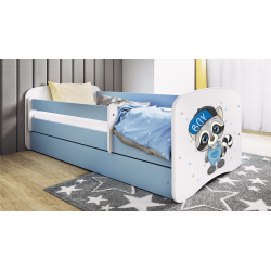 Babydreams juniorseng med vaskebjrn, m. madras, sengehest og skuffe - hvid og bl laminat (160x80)