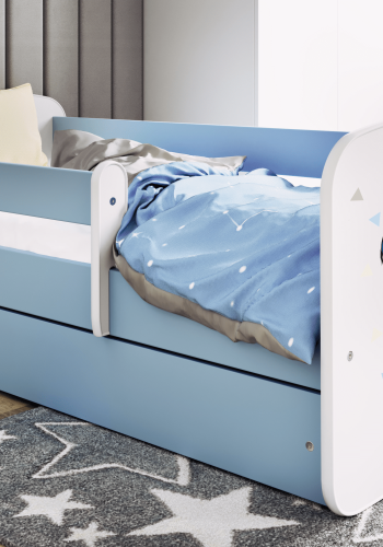 Babydreams juniorsng med tvttbjrn, med madrass, stdbrda och lda - vit och bl laminat (140x70)