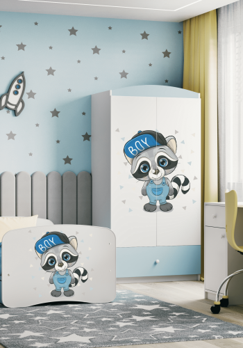 Babydreams juniorsng med tvttbjrn, med madrass, stdbrda och lda - vit och bl laminat (160x80)