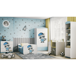 Babydreams juniorseng med vaskebjrn, m. madras, sengehest og skuffe - hvid og bl laminat (180x80)