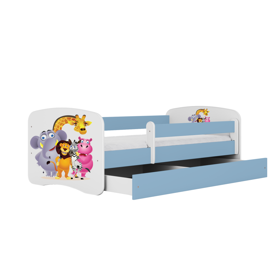 Babydreams juniorsng med zoodjur, med madrass, stdbrda, lda - vit och bl laminat (140x70)