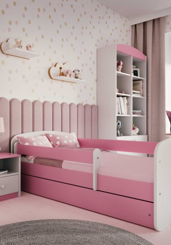 Babydreams juniorsng, med madrass, stdbrda, lda - vitt och rosa laminat (140x70)