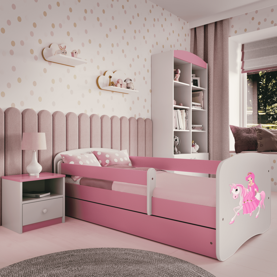 Babydreams juniorsng prinsessa p hst, med madrass, stdbrda, lda - vit/rosa laminat (180x80)