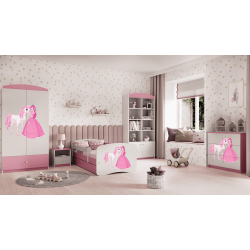 Babydreams juniorseng prinsesse m hest, m. madras, sengehest, skuffe - hvid/lyserd laminat (160x80)