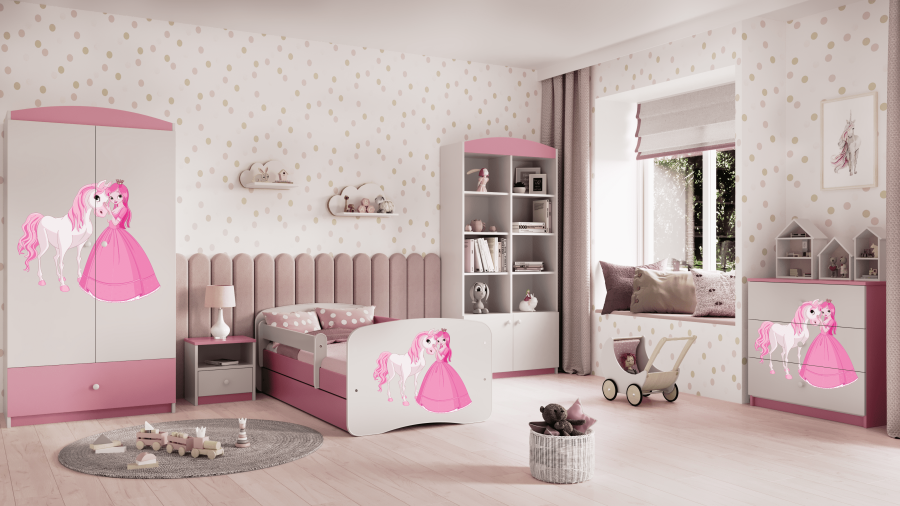 Babydreams juniorsng prinsessa med hst, med madrass, stdbrda, lda - vit/rosa laminat (160x80)
