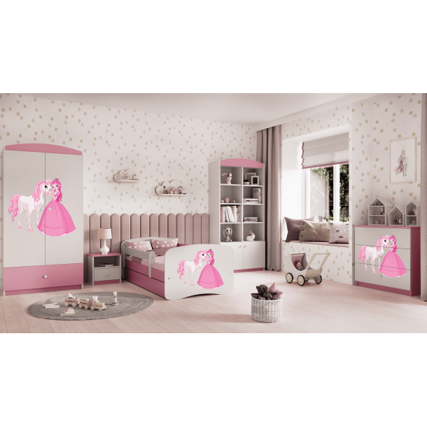 Babydreams juniorseng prinsesse m hest, m. madras, sengehest, skuffe - hvid/lyserd laminat (180x80)