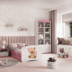 Babydreams juniorseng bamse med blomster, med madrass, sengehest, skuff - hvit/rosa laminat (140x70)