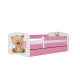 Babydreams juniorseng bamse med blomster, med madrass, sengehest, skuff - hvit/rosa laminat (140x70)