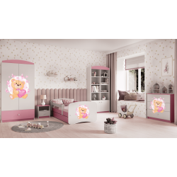 Babydreams juniorseng bamse/sommerfugle, m madras, sengehest, skuffe - hvid/lyserd laminat (180x80)